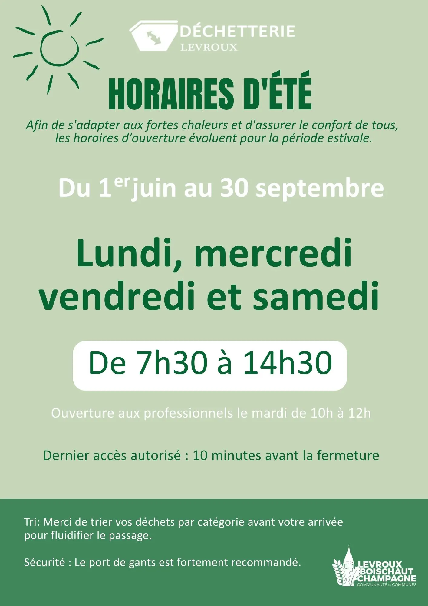 La déchetterie de Levroux passe aux horaires d’été