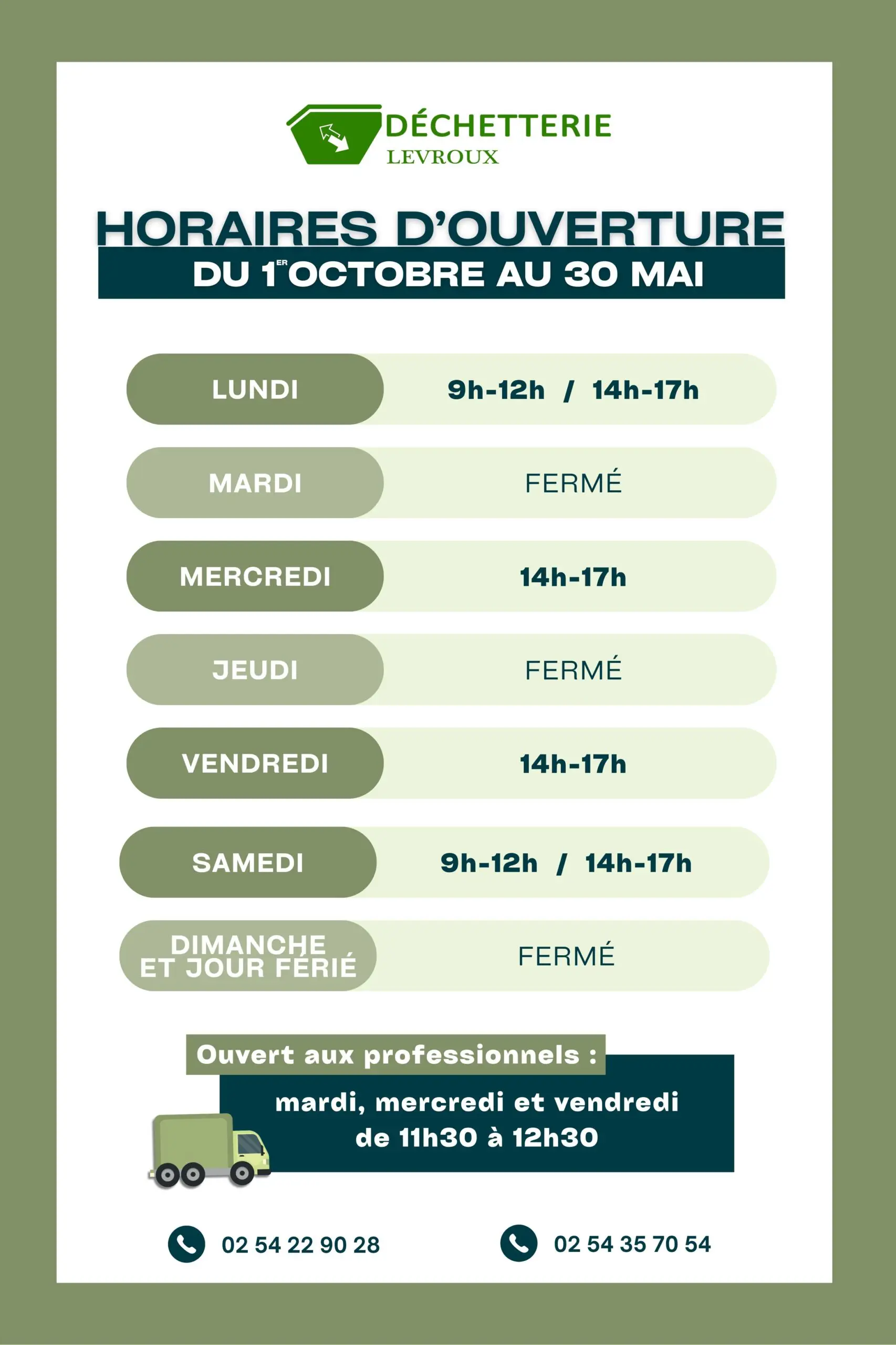 Nouveaux horaires pour la déchetterie de Levroux
